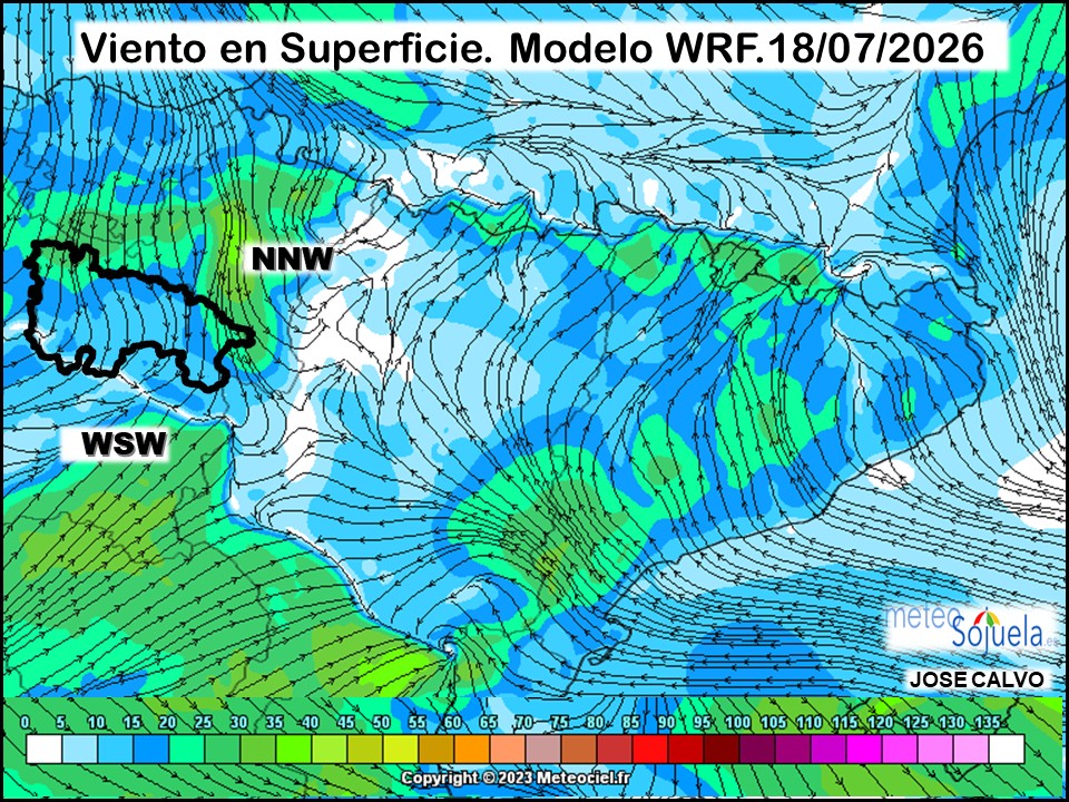 Viento en Superficie Modelo WRF Meteosojuela.