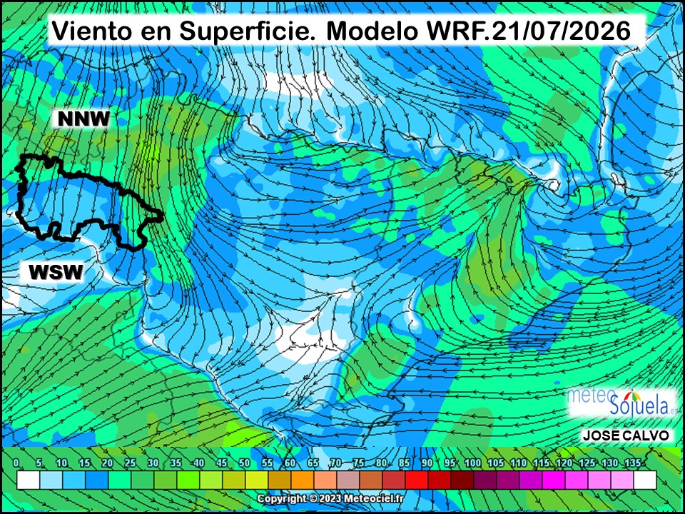 Viento en Superficie Modelo WRF Meteosojuela.