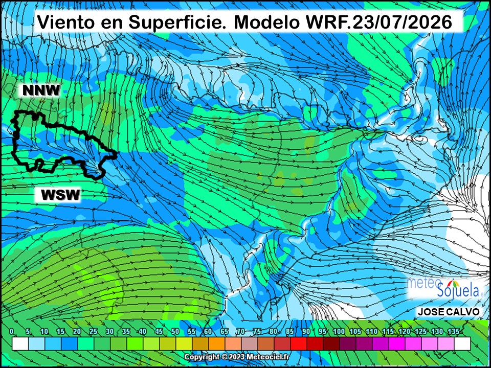 Viento en Superficie Modelo WRF Meteosojuela.