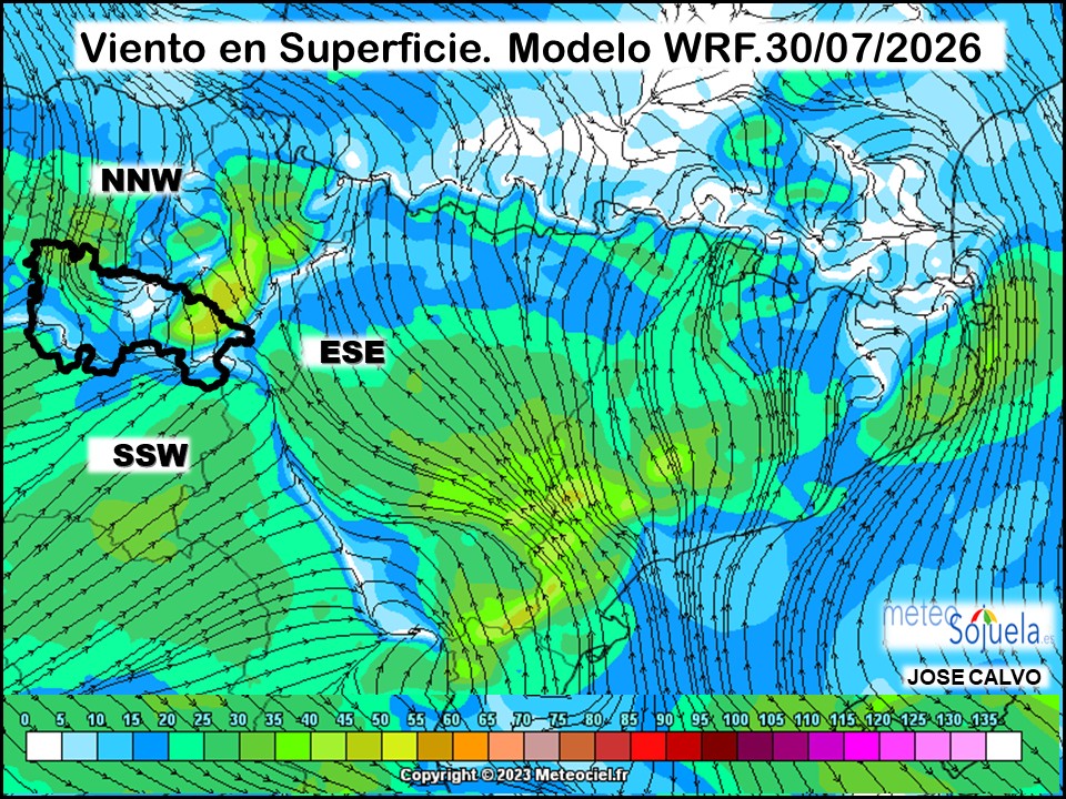 Viento en Superficie Modelo WRF Meteosojuela.