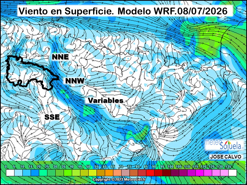 Viento en Superficie Modelo WRF Meteosojuela.