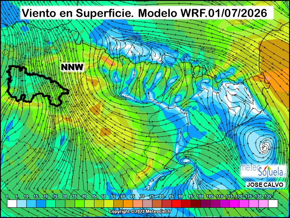 Viento en Superficie Modelo WRF Meteosojuela.