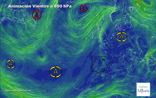 Animación Viento a 850hPa. Bloqueo anticiclónico