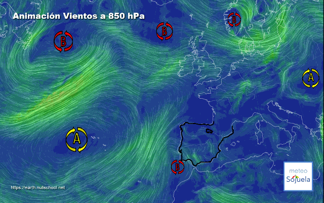 Animación Viento a 850hPa. Bloqueo anticiclónico