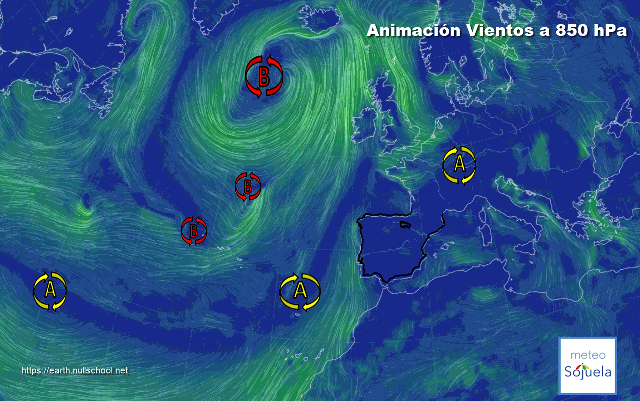 Animación Viento a 850hPa. Bloqueo anticiclónico