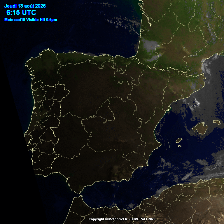 Animación imágenes satélite Meteosat. Despejado con Tormentas de verano