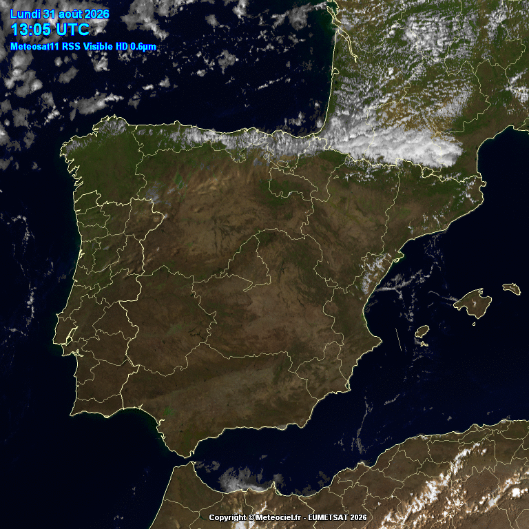 Animación imágenes satélite Meteosat. Despejado con algunas nubes medias altas