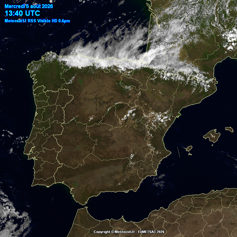 Animación imágenes satélite Meteosat. Nubes bajas en el Norte y dispersas en nuestra región