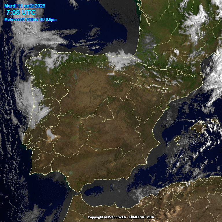 Animación imágenes satélite Meteosat. Nubes bajas matinales. y de evolución en montaña