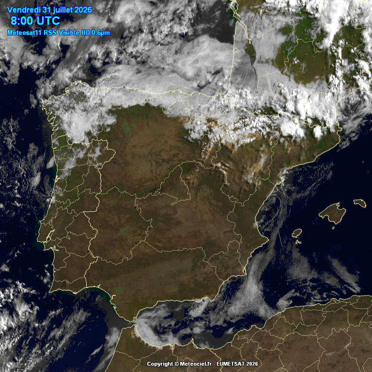 Animación imágenes satélite Meteosat. Nubes medias y bajas a primeras horas con tendencia a despejar
