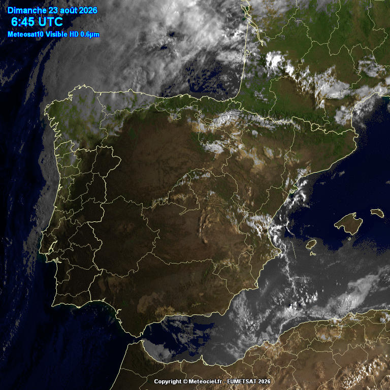 Animación imágenes satélite Meteosat. Poco nuboso aumentando la nubosidad a lo largo del día