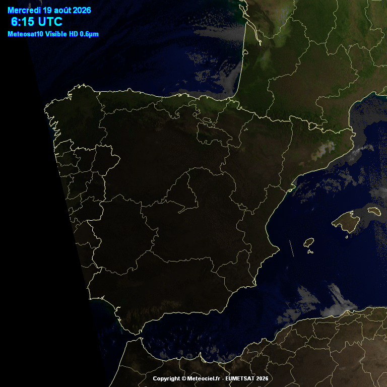 Animación imágenes satélite Meteosat. Poco nuboso aumentando la nubosidad con tormentas