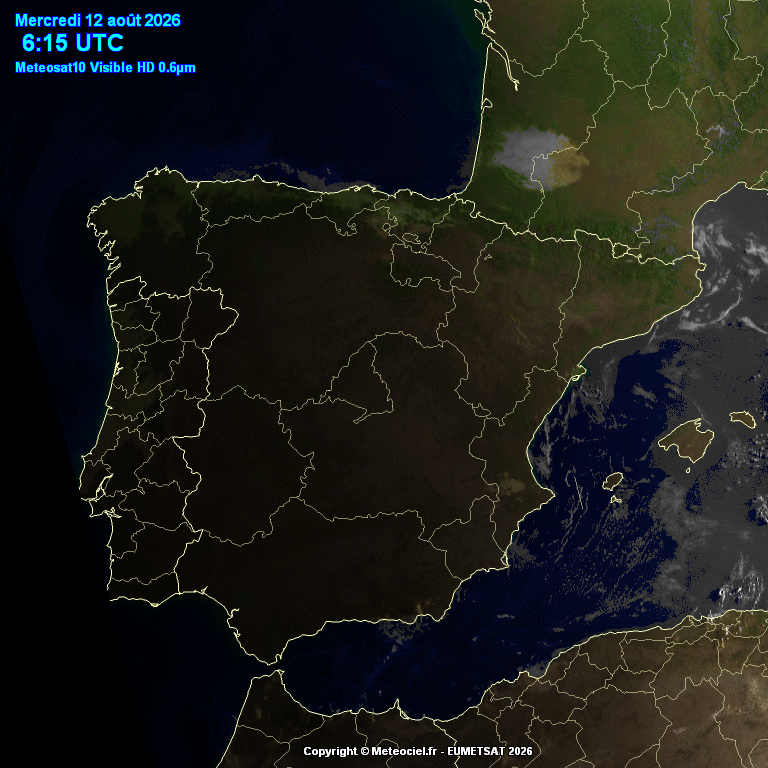 Animación imágenes satélite Meteosat. Poco nuboso con alguna nube de evolución