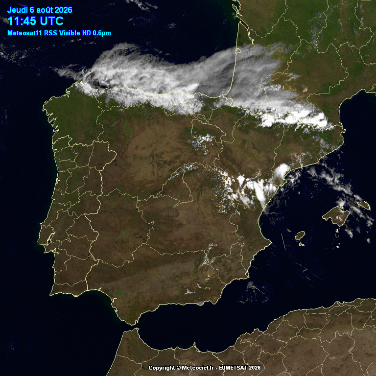 Animación imágenes satélite Meteosat. Poco nuboso con algunas tormentas en la Ibérica Soriana