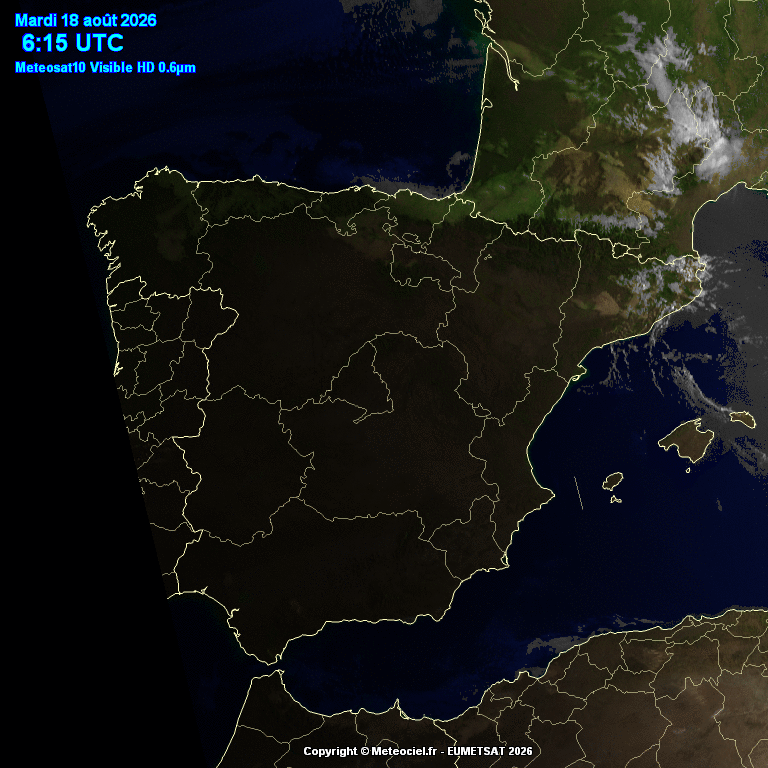 Animación imágenes satélite Meteosat. Poco nuboso o despejado