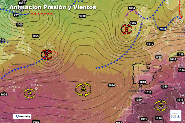 Animación presión y viento, Frente débil