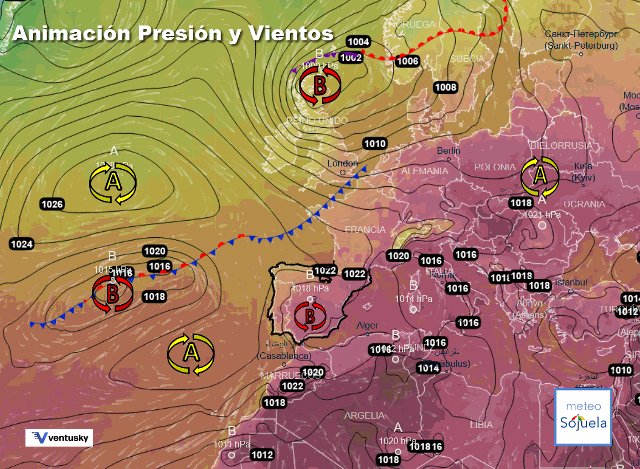 Animación presión y viento, Situación débil de NW