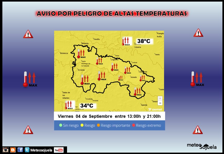Aviso AMarillo por Altas Temperaturas . AEMET