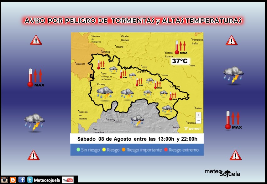 Aviso Amarillo por Tormentas y Altas Temperaturas 08 AEMET