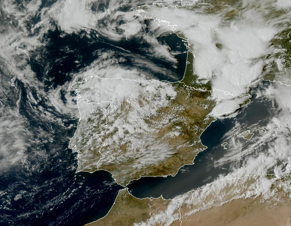Imagen de satélite. Ojo de la Borrasca en Galicia, Tormentas en el Nordeste