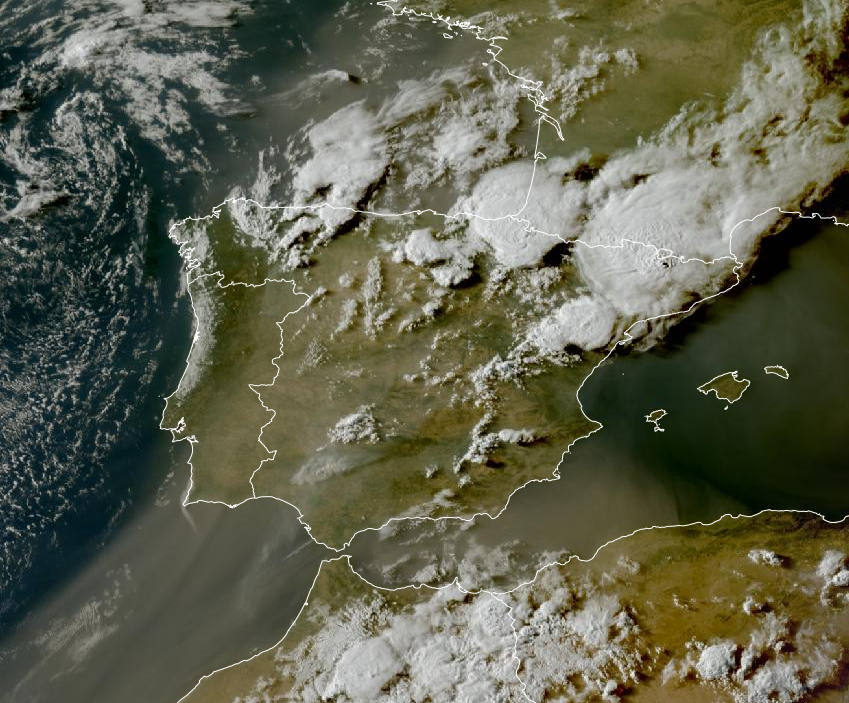 Imagen de satélite. Tormentas en la Ibérica y los Pirineos
