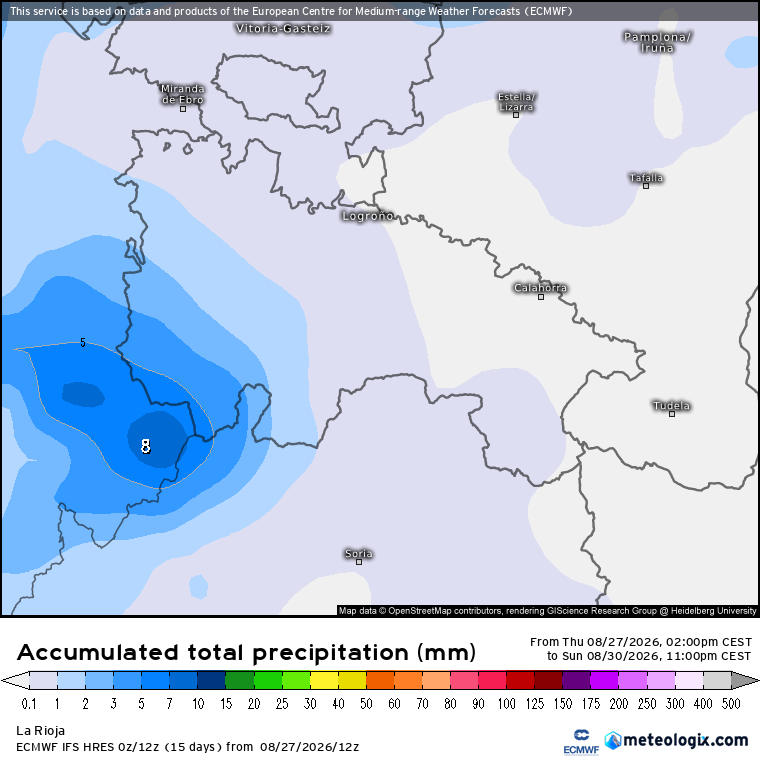 Precipitación Acumulada según ECMWF Meteosojuela La Rioja