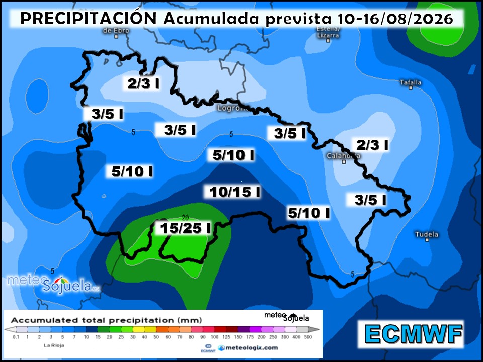 Precipitación Acumulada según ECMWF Meteosojuela La Rioja