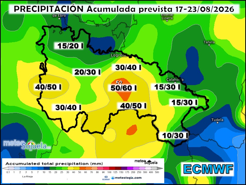 Precipitación Acumulada según ECMWF Meteosojuela La Rioja