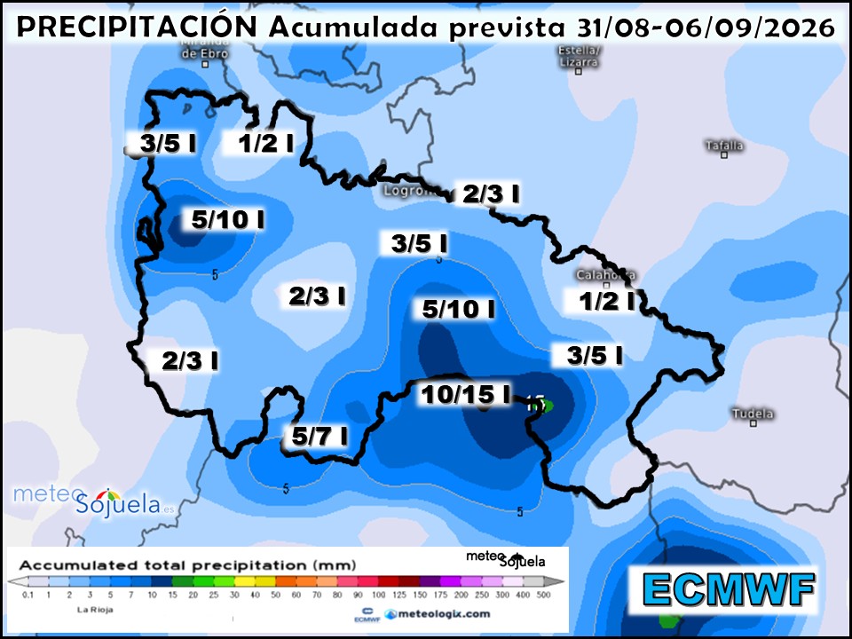 Precipitación Acumulada según ECMWF Meteosojuela La Rioja
