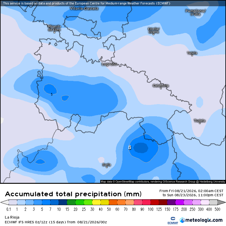 Precipitación Acumulada según ECMWF Meteosojuela La Rioja