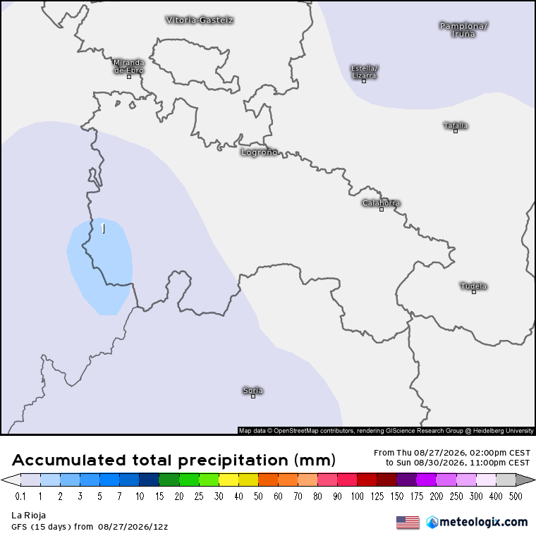 Precipitación Acumulada según GFS Meteosojuela La Rioja