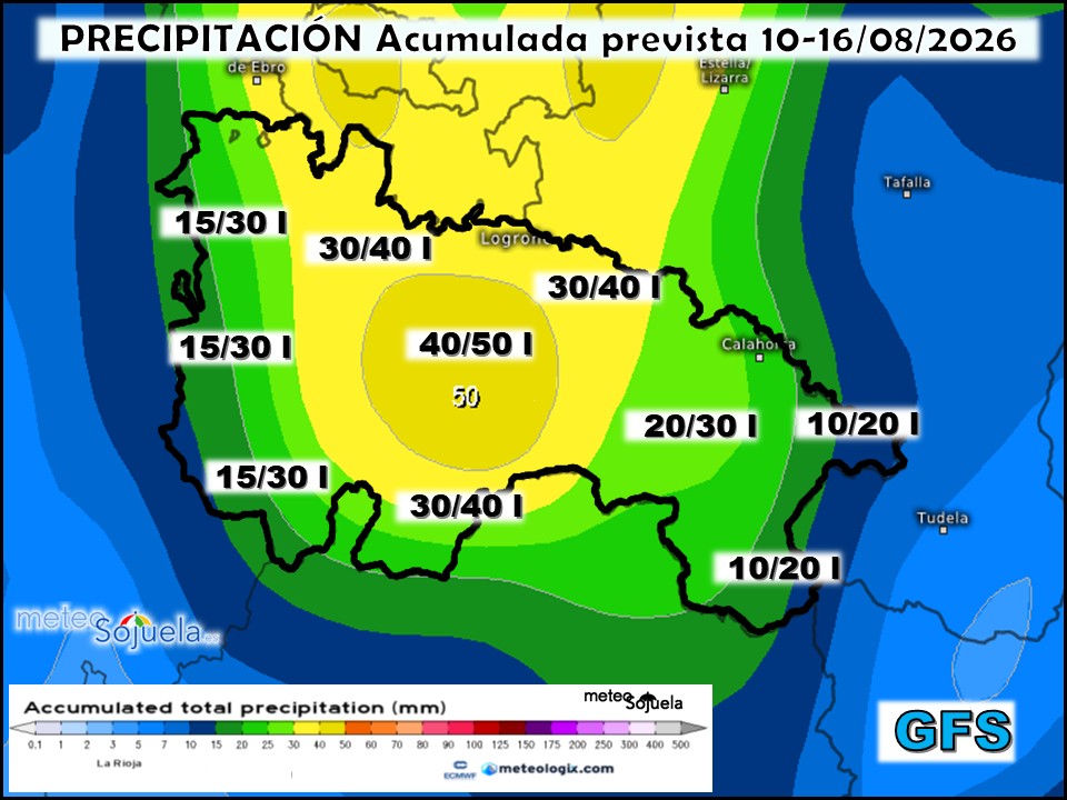 Precipitación Acumulada según GFS Meteosojuela La Rioja