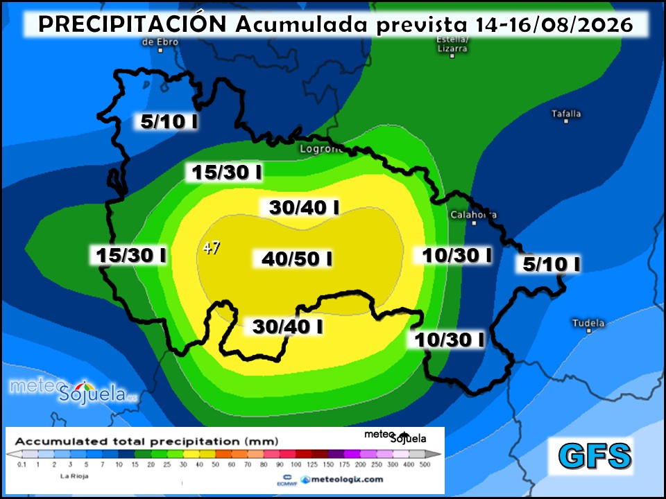 Precipitación Acumulada según GFS Meteosojuela La Rioja