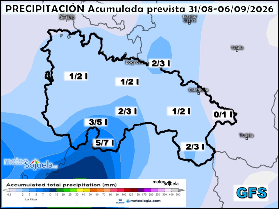 Precipitación Acumulada según GFS Meteosojuela La Rioja