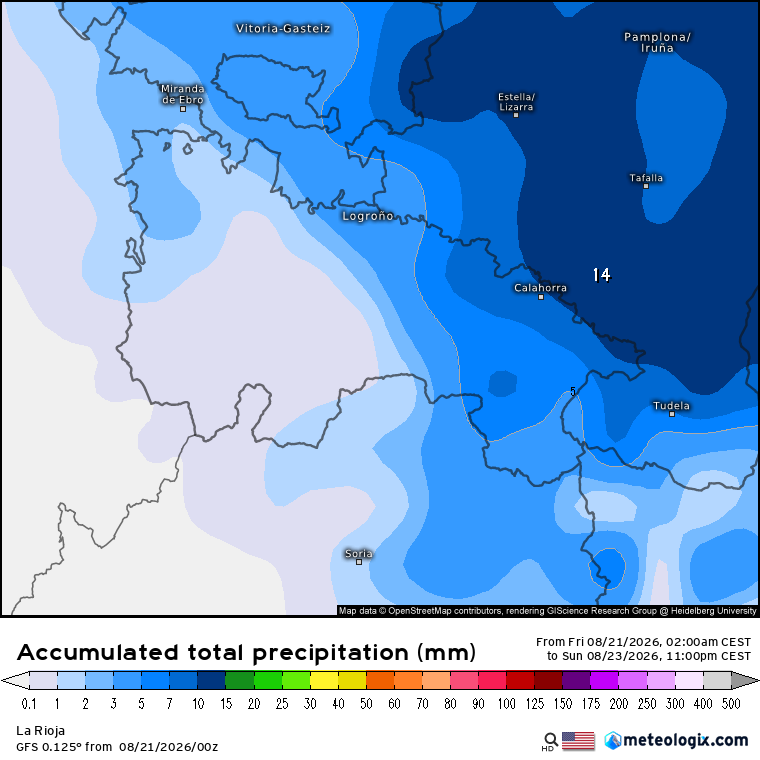 Precipitación Acumulada según GFS Meteosojuela La Rioja