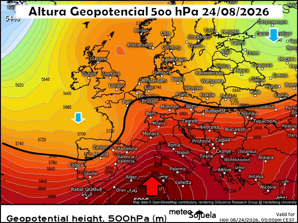 Vaguada atravesando el norte peninsular y Dorsal en el Mediterráneo