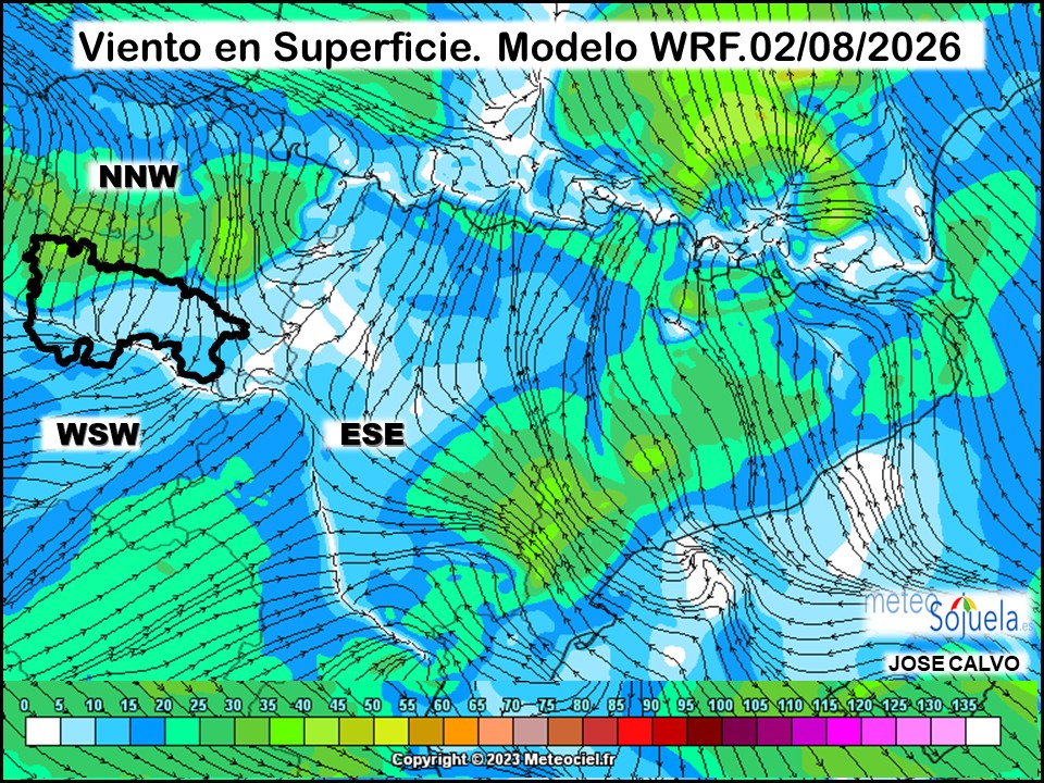 Viento en Superficie Modelo WRF Meteosojuela.