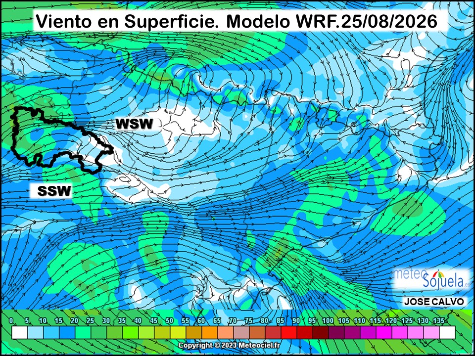 Viento en Superficie Modelo WRF Meteosojuela.