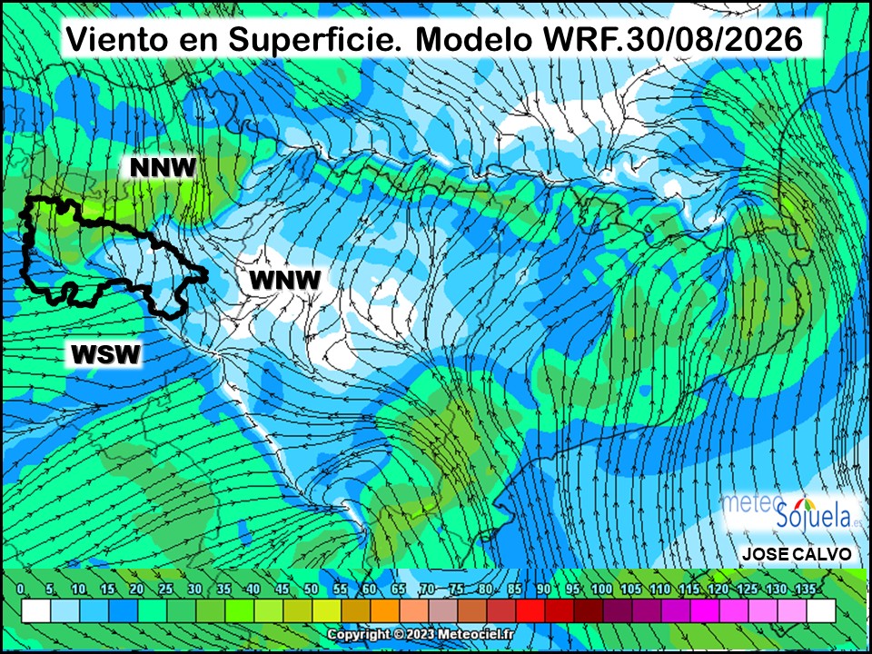 Viento en Superficie Modelo WRF Meteosojuela.