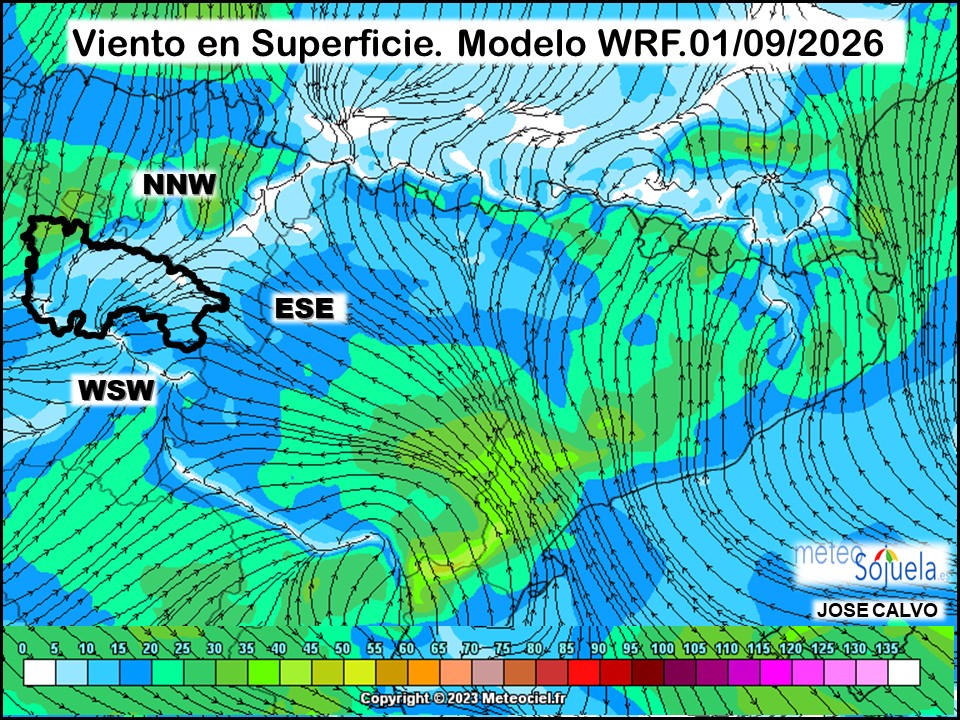 Viento en Superficie Modelo WRF Meteosojuela.