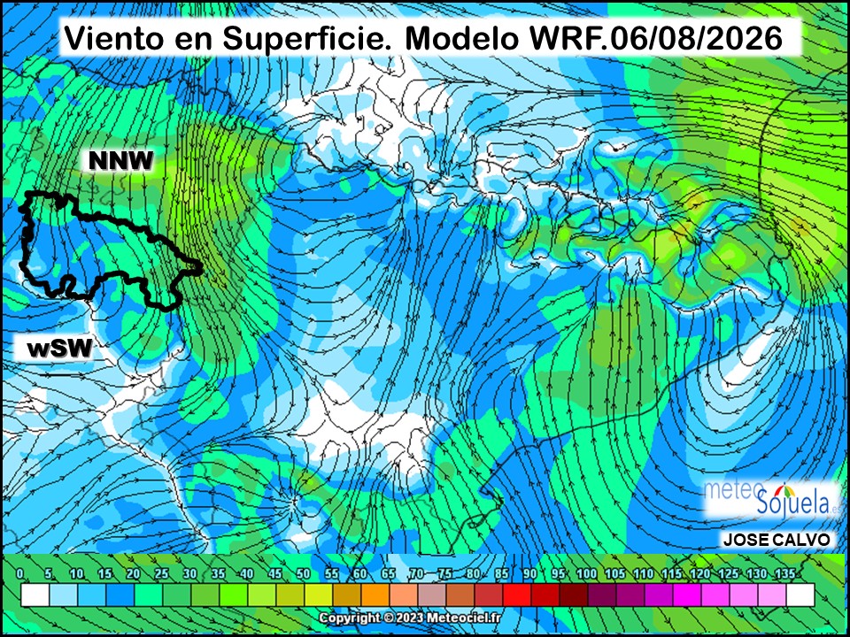 Viento en Superficie Modelo WRF Meteosojuela.