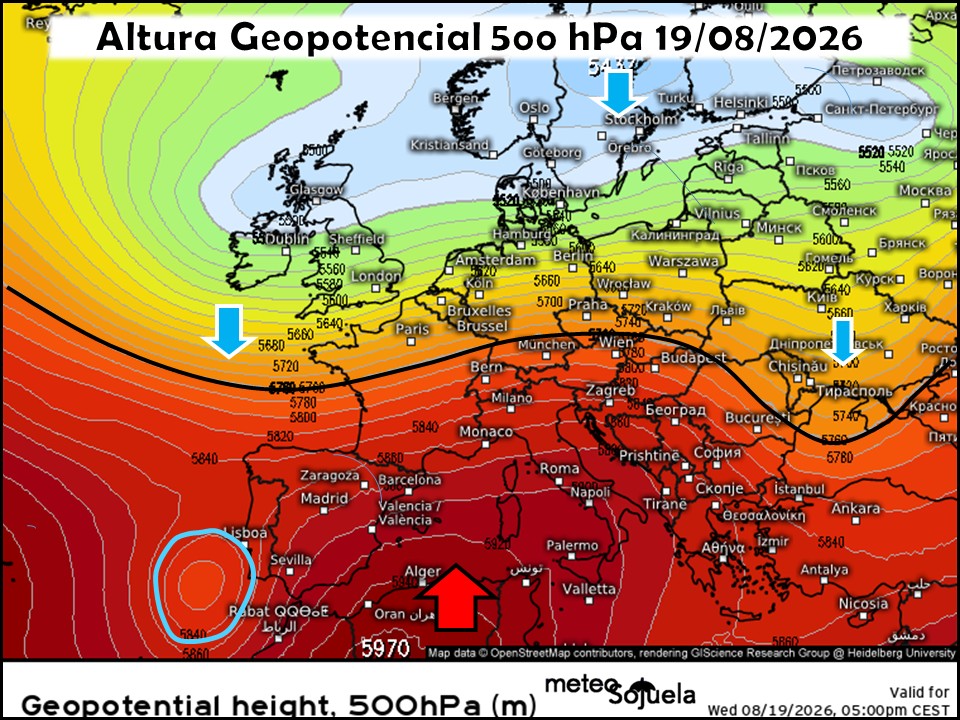 ´Dorsal y restos de aire frio en el SW