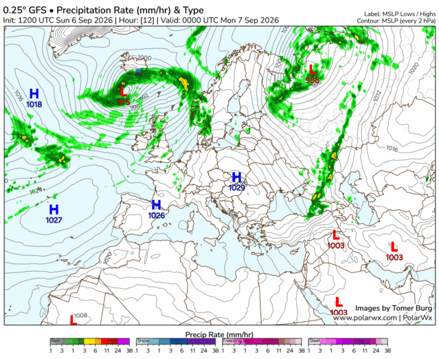 Animación Modelos de Centros de presión y borrascas GFS Europa. Meteosojuela La Rioja