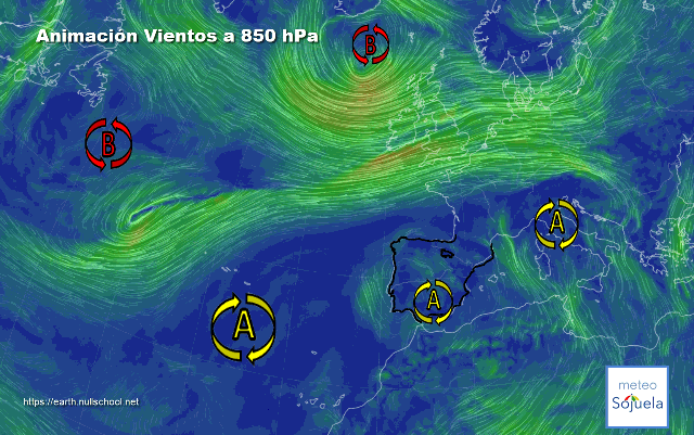 Animación Viento a 850hPa. Bloqueo anticiclónico