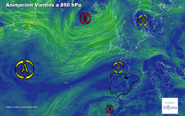 Animación Viento a 850hPa. Bloqueo anticiclónico