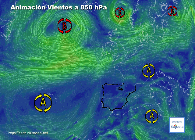 Animación Viento a 850hPa. Bloqueo anticiclónico