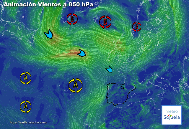 Animación Viento a 850hPa. Patrón de NW