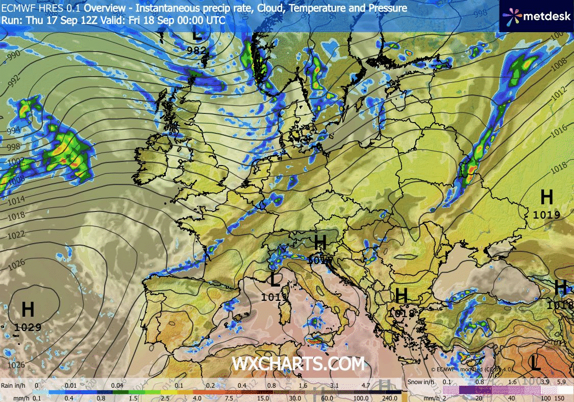 Animación de Modelos de Centros de presión y borrascas GFS Europa. Meteosojuela La Rioja