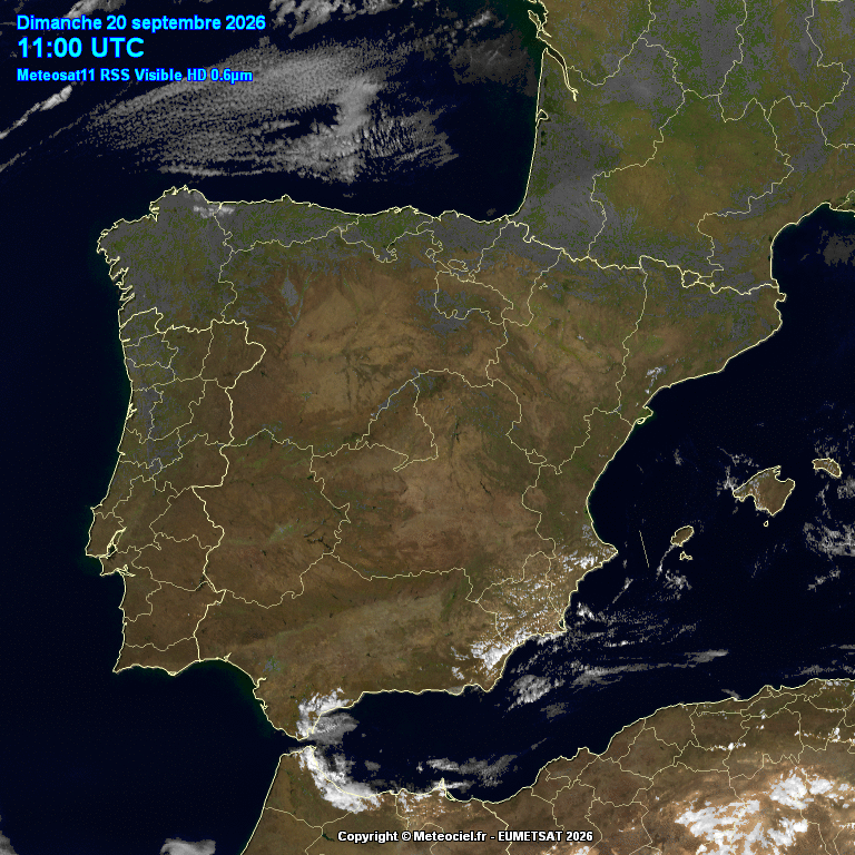 Animación imágenes satélite Meteosat. Cielos poco nubosos o despejados