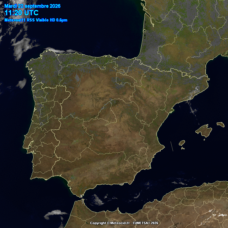 Animación imágenes satélite Meteosat. Cielos poco nubosos o despejados